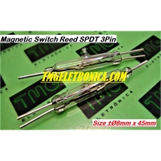 Reed Switch SPDT 3Pinos - Interruptor Magnético Size ±45Mm Ø ±8mm, Magnetic Reed Switches, GLASS Reed (SPDT) 1 Contato Aberto, Open (N/A) + 1 Contato Fechado, Close (N/F) 4Amper - 3Pinos - Reed Switch SPDT 3Pinos - Interruptor magnético Size ±45Mm Ø ±8mm